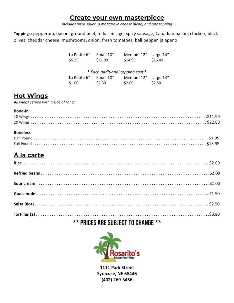 Rosaritos Mexican and pizza Menu image 3